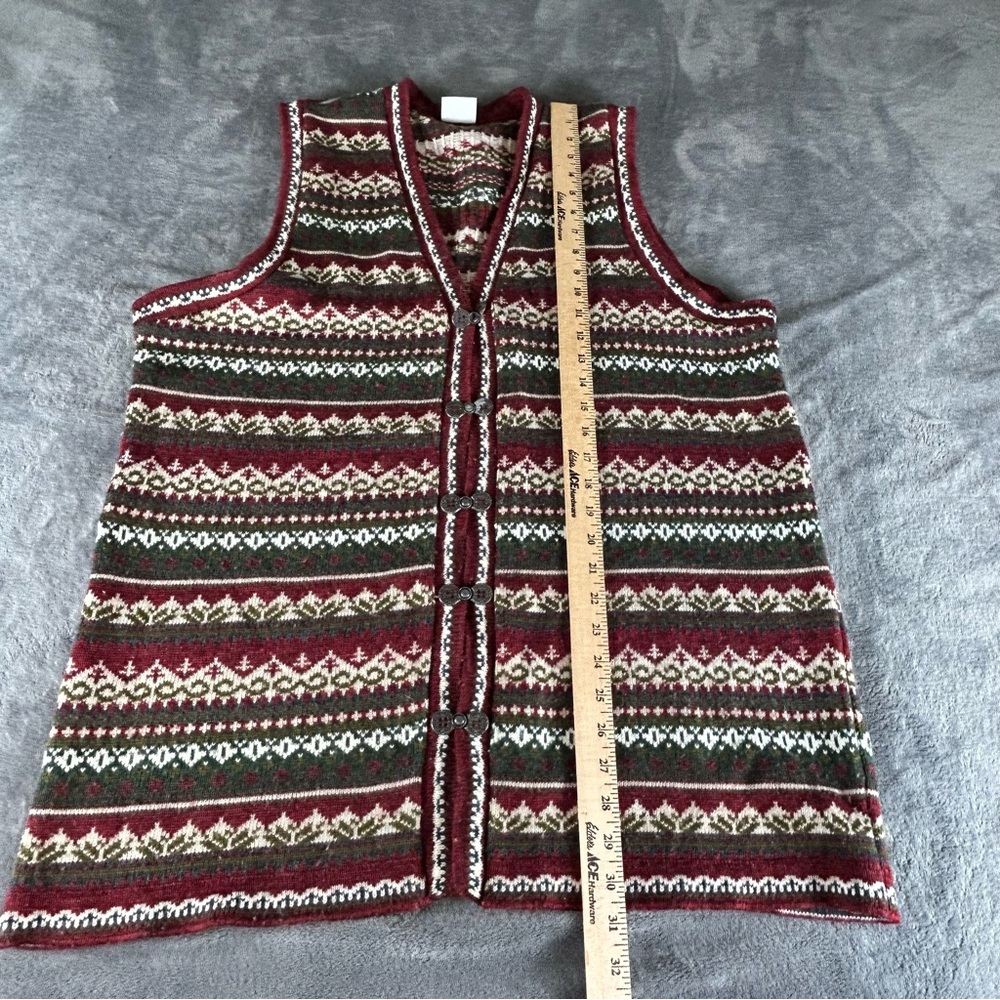 Vtg Carolina Colours Sweater Vest Womens 1x ? Fair Isle Long Line Metal Buckles - Picture 5 of 8